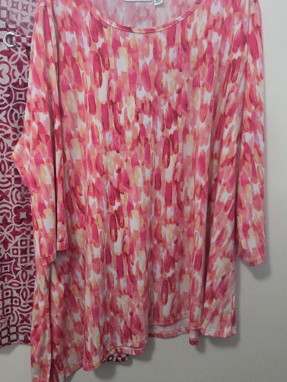 Susan Graver Pink, Coral & Cream Brushstroke A-Symetrical Tunic